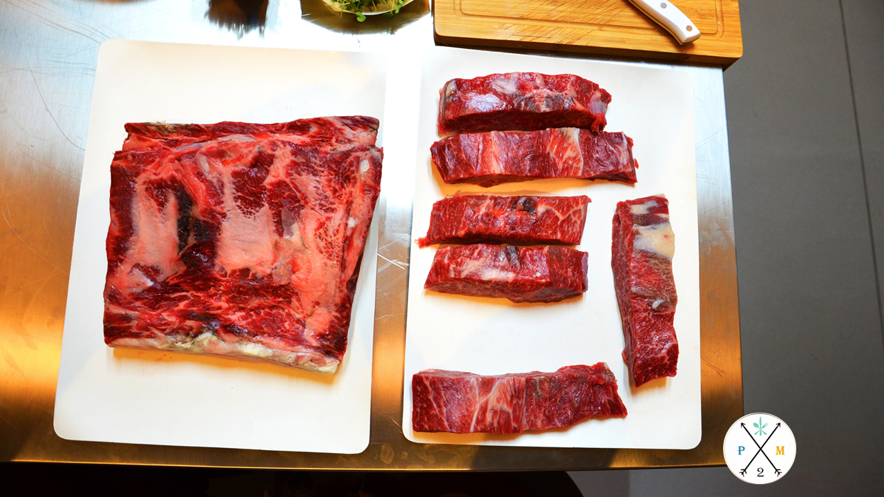 La espectacular carne del show cooking.